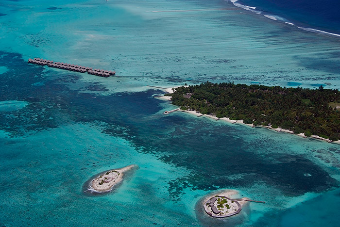 Adaaran Select Hudhuranfushi Maldives Aerial View of Water Villas and Islands