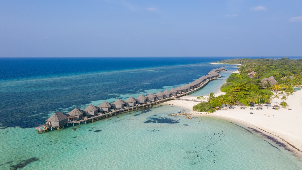Kuredu Island Resort Spa Maldives Water Villa Aerial View