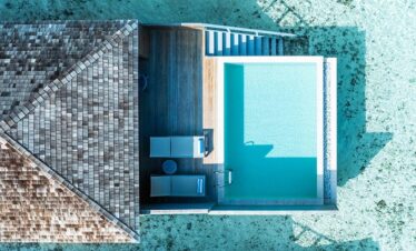 Aerial view of a private pool at Jawakara Dheru Island villa