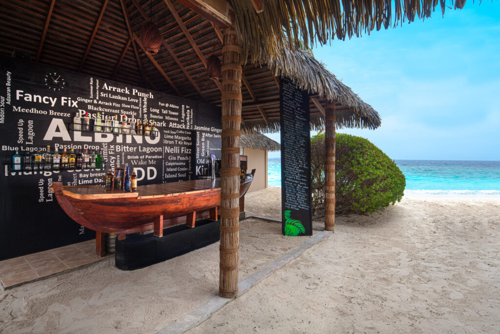 Beachside bar at Adaaran Meedhupparu with ocean view