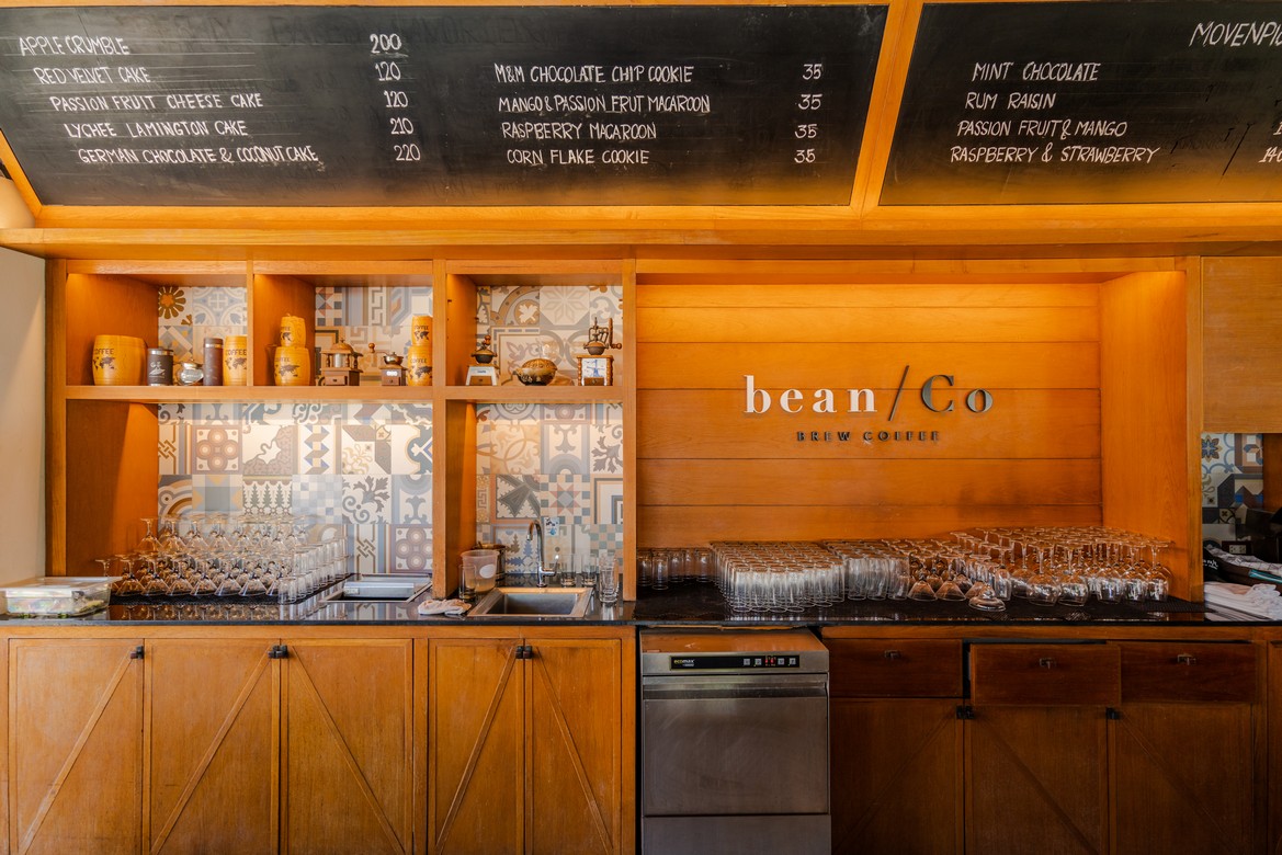 Coffee shop menu board and counter at Saii Phi Phi Island Village