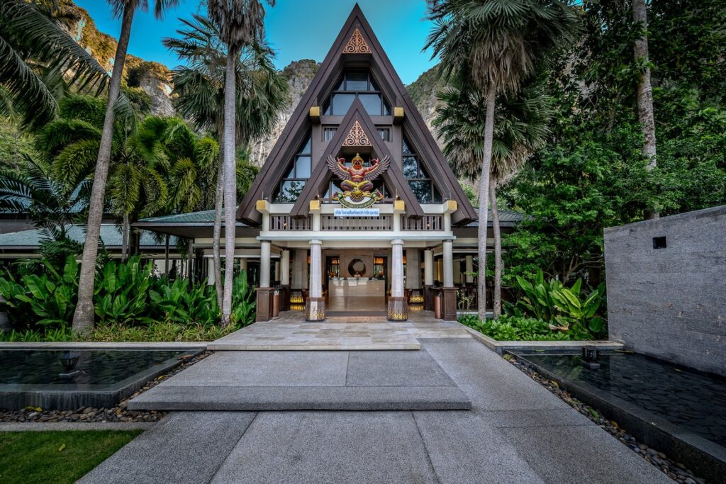 Entrance to Centara Grand Beach Resort with traditional architecture