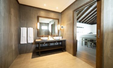 Luxurious bathroom in a villa at Jawakara Dheru Island with double sinks