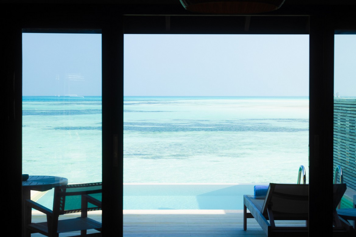 Ocean view from a Jawakara Dheru Island villa looking out over turquoise waters