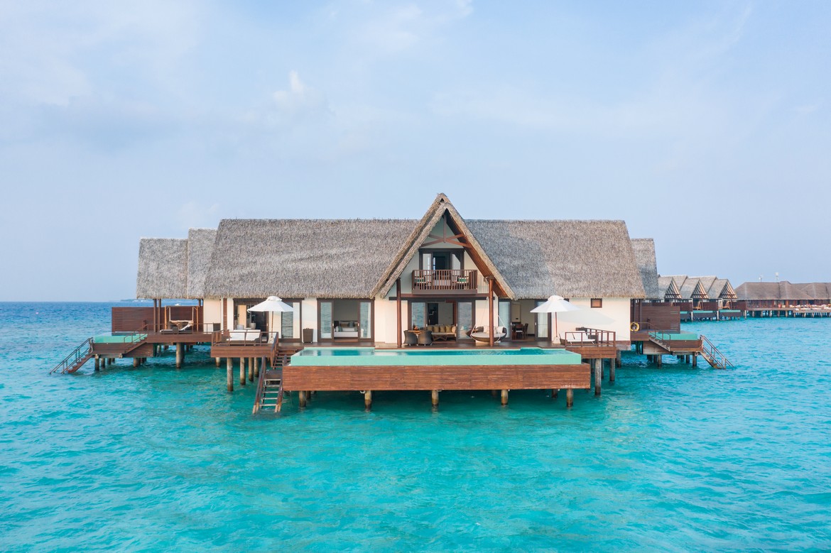 Overwater villa at Heritance Aarah with private infinity pool overlooking the ocean