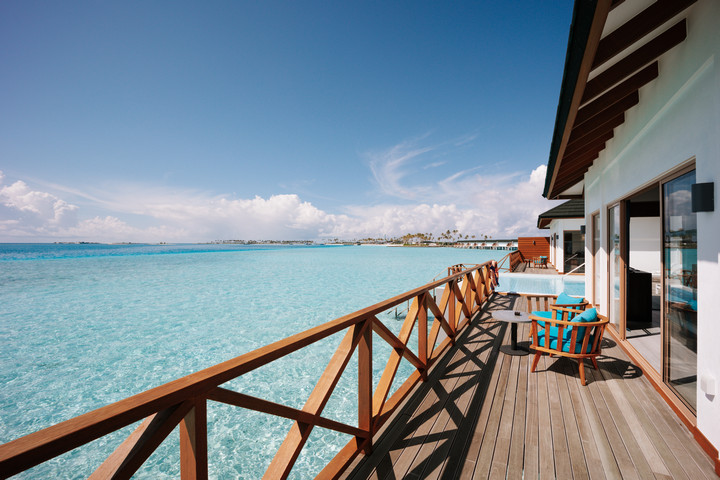 Overwater villa at Joy Island with a spacious deck