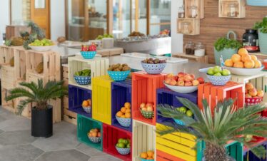 Vibrant fruit display at Joy Island