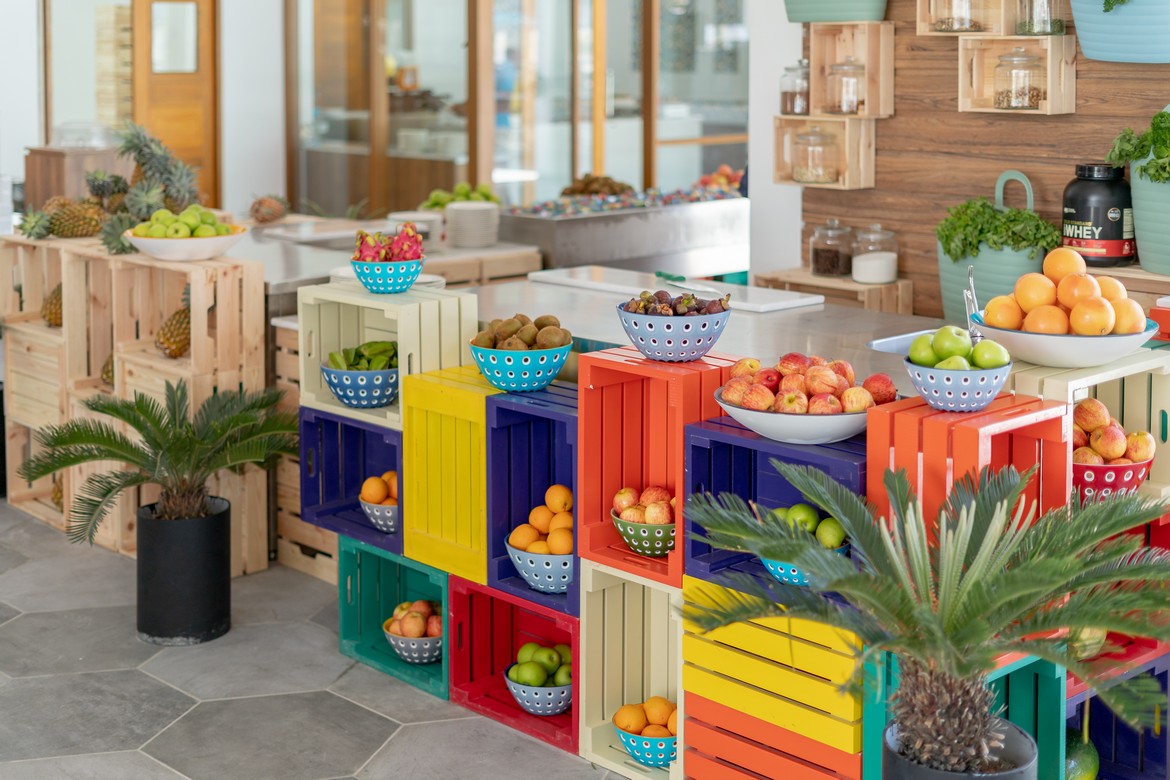 Vibrant fruit display at Joy Island