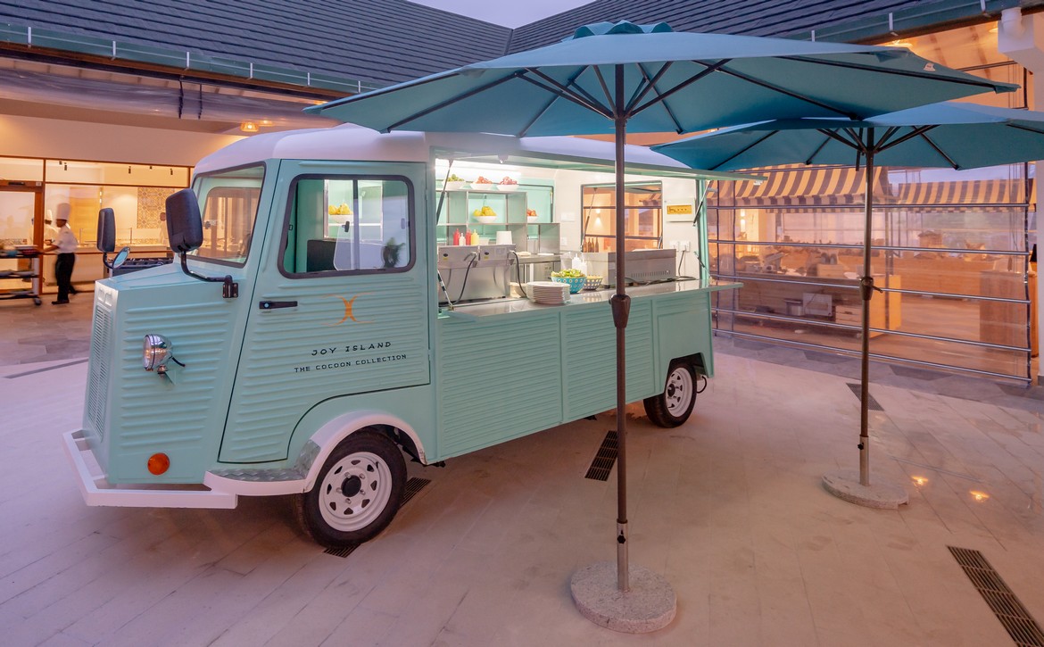 Vintage food truck at Joy Island serving guests
