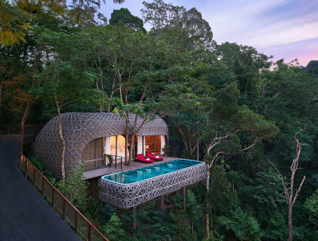 Elevated villa with private pool nestled in lush green forest at Keemala