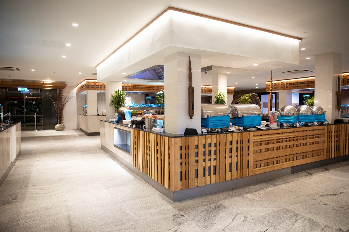 Modern buffet dining area inside Robinson Khao Lak resort