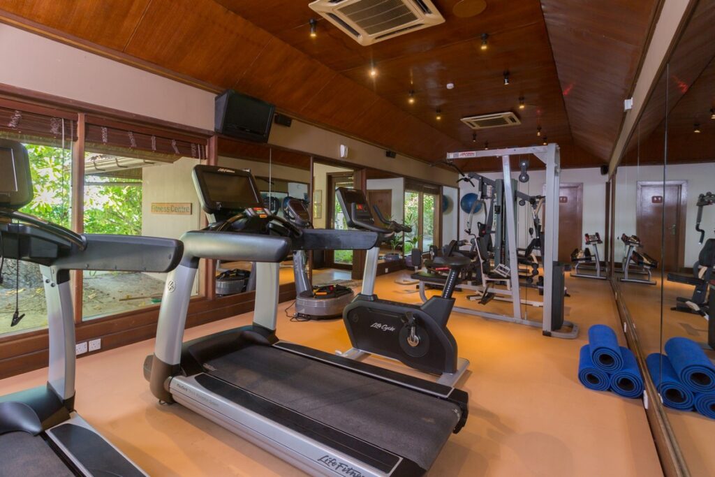 Modern fitness center at Veligandu island resort gym