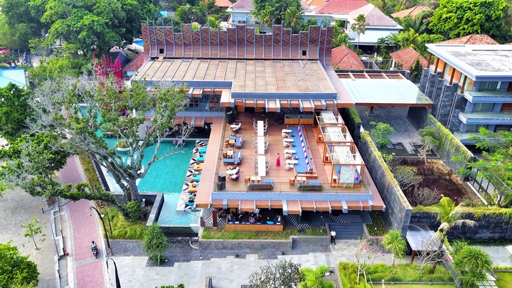 Aerial view of INDIGO SEMINYAK showcasing modern architecture and pools