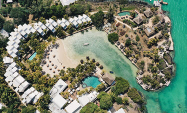 Aerial view of Paradise Cove Boutique with private beach