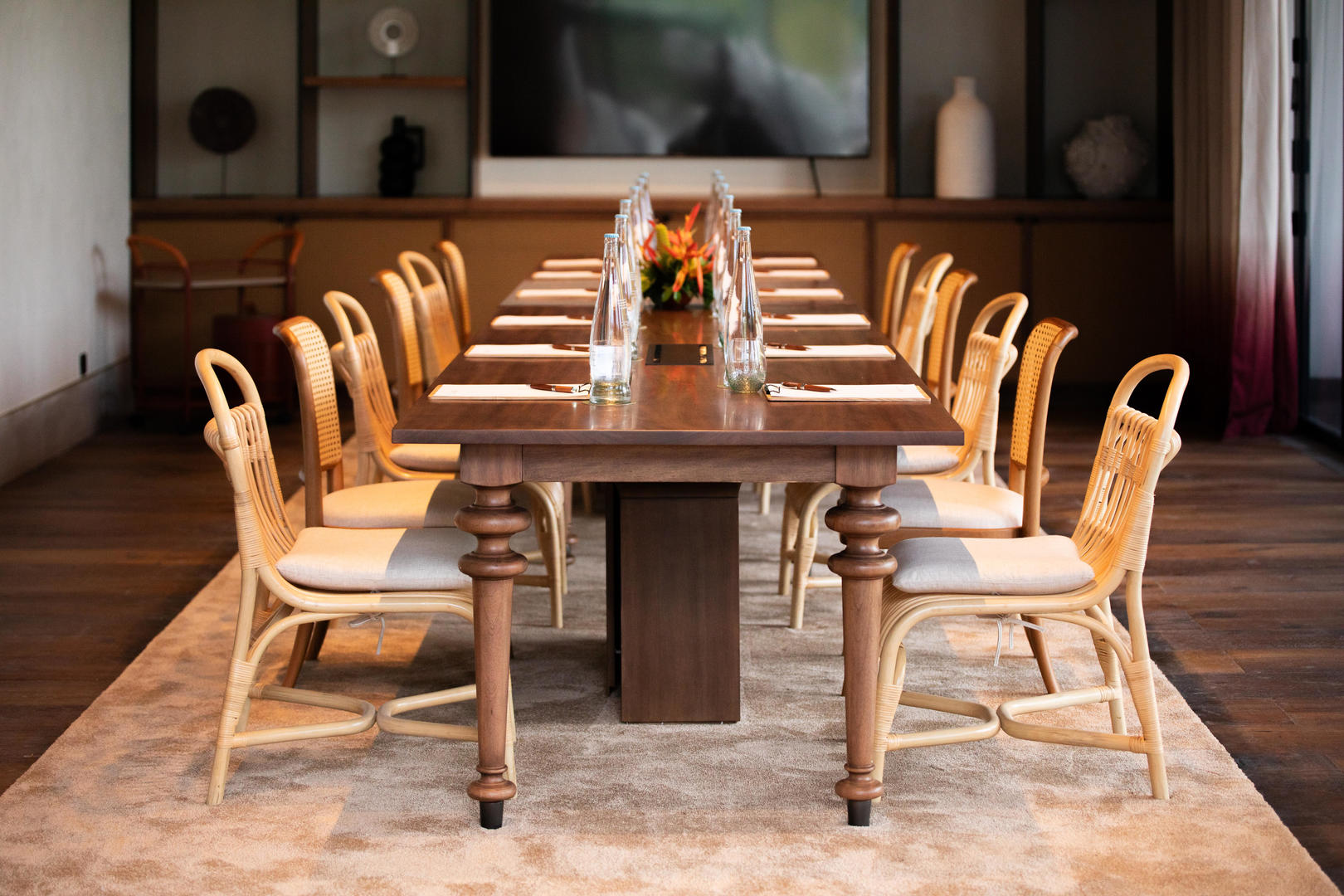 Conference room setup with long table at Canopy by Hilton