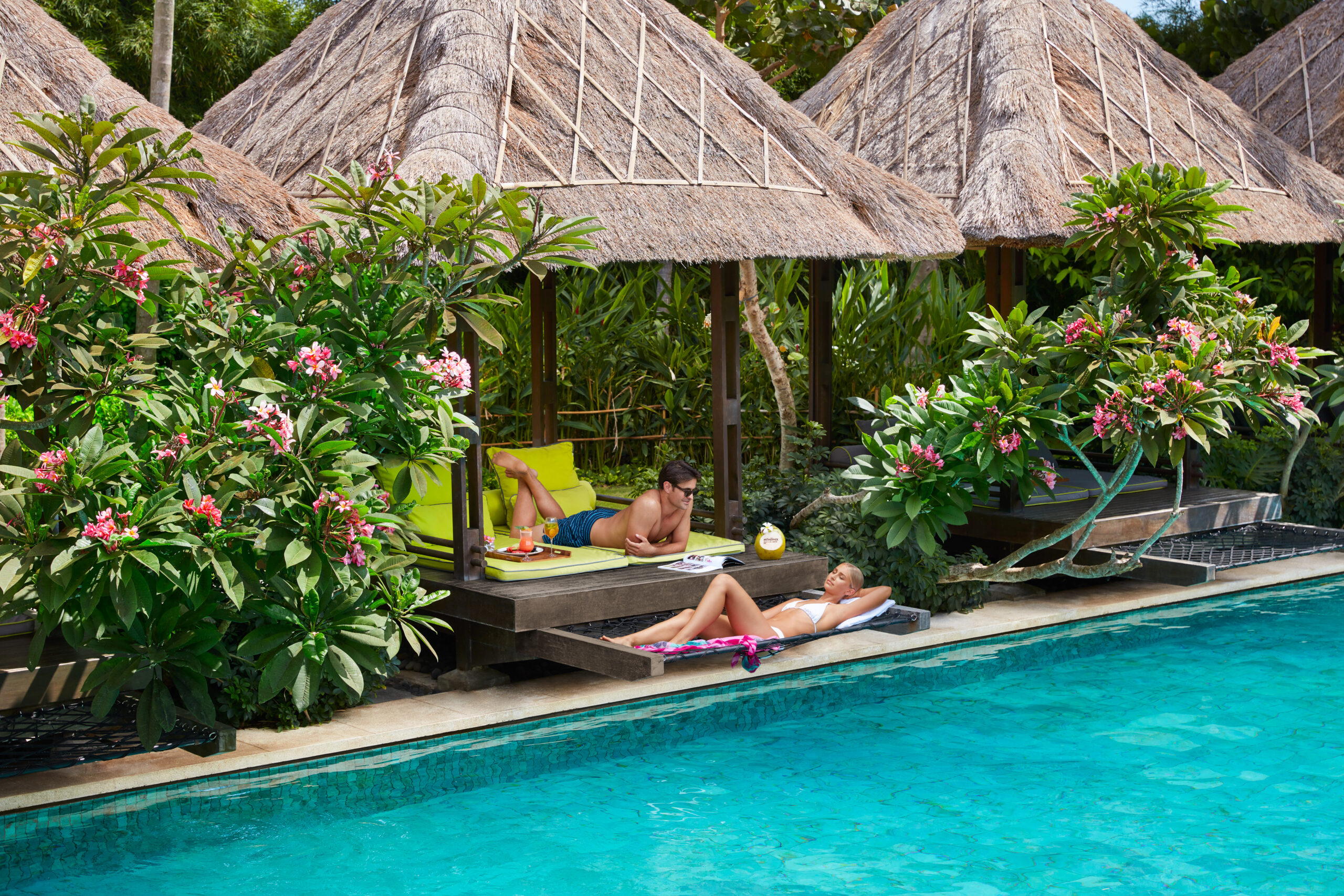MOVENPICK JIMBARAN private pool cabanas with tropical surroundings