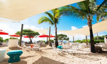Outdoor seating area palm trees at Radisson Blu Poste Lafayette Resort