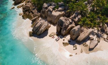 Secluded beach with giant rocks near Raffles Praslin