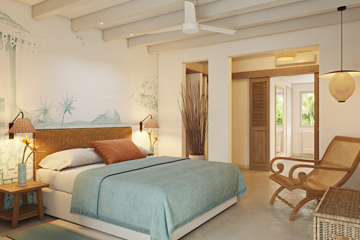 Serene bedroom with wooden furniture at Veranda Grand Baie