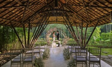 Wedding pavilion at The Westin Resort and Spa Ubud with floral decor