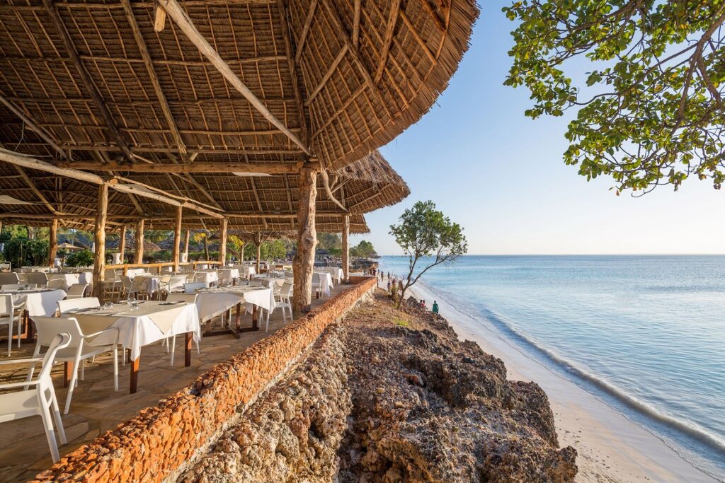 Beachside restaurant at Sandies Baobab Beach Resort overlooking the ocean