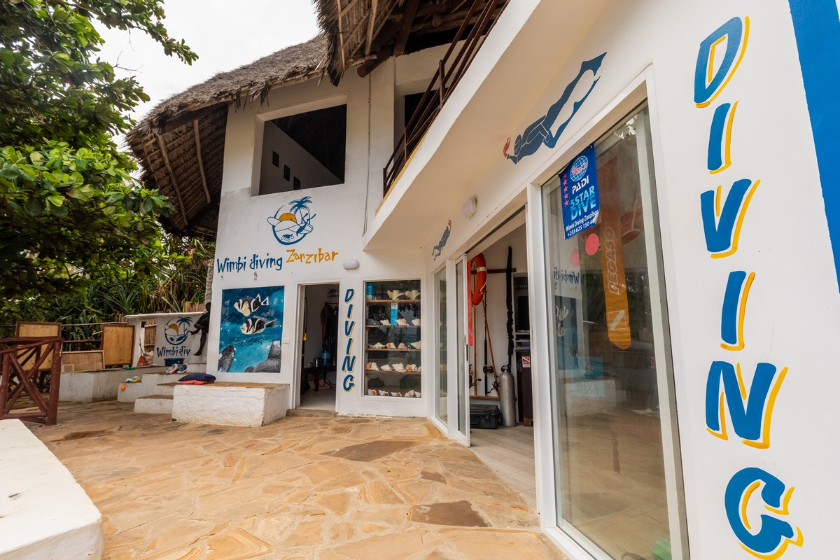 Karafuu Beach Resort diving center offering excursions and snorkeling gear