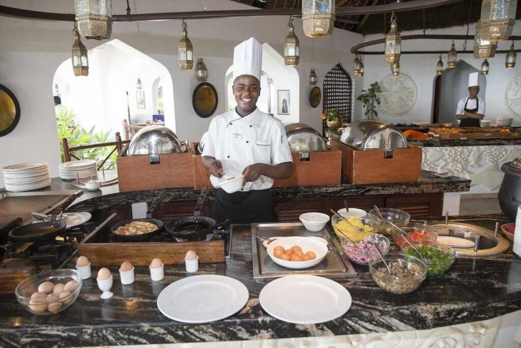 Live cooking station at Bluebay Beach Resort with fresh breakfast options