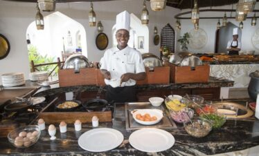 Live cooking station at Bluebay Beach Resort with fresh breakfast options