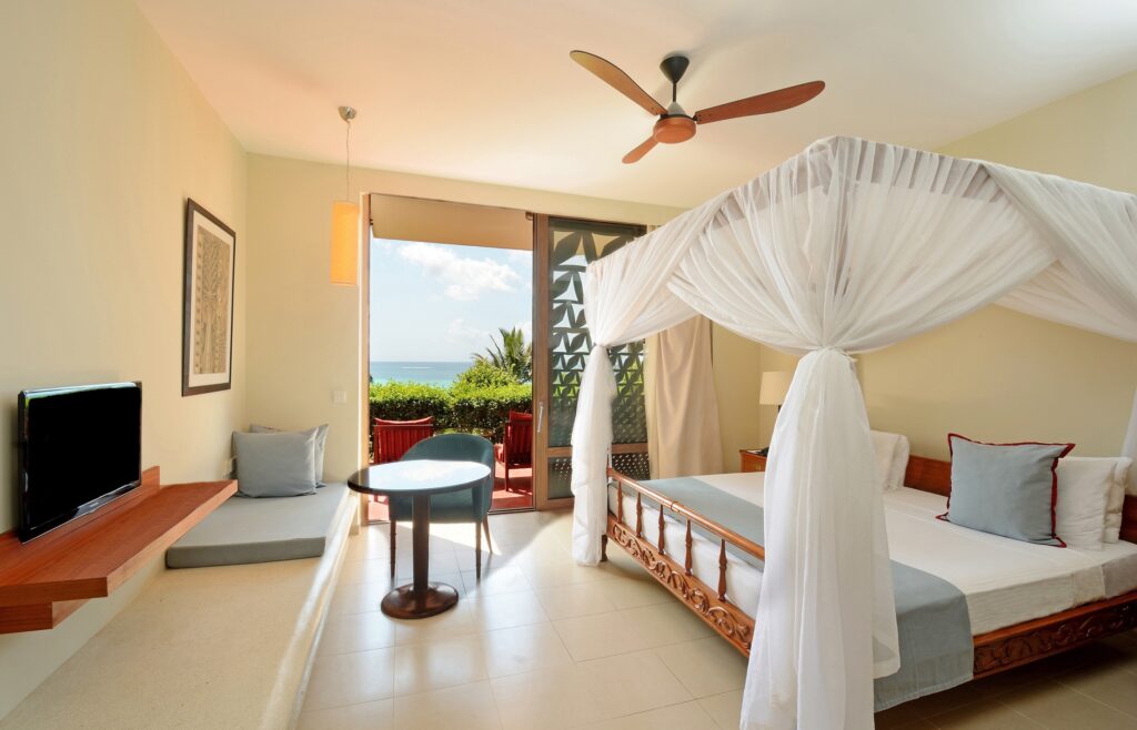 Melia Zanzibar beachfront room with a private terrace and ocean view