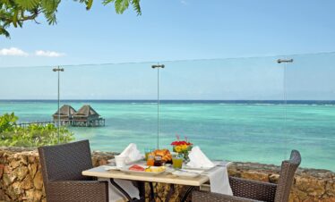 Oceanfront breakfast at Melia Zanzibar with turquoise waters in view