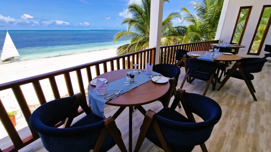 Oceanfront dining at Dream of Zanzibar with panoramic sea views