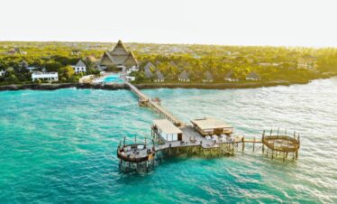 Panoramic view of Essque Zalu Zanzibar with its iconic jetty and lush gardens