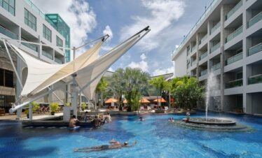 Poolside at The Kee Resort with swim up bar