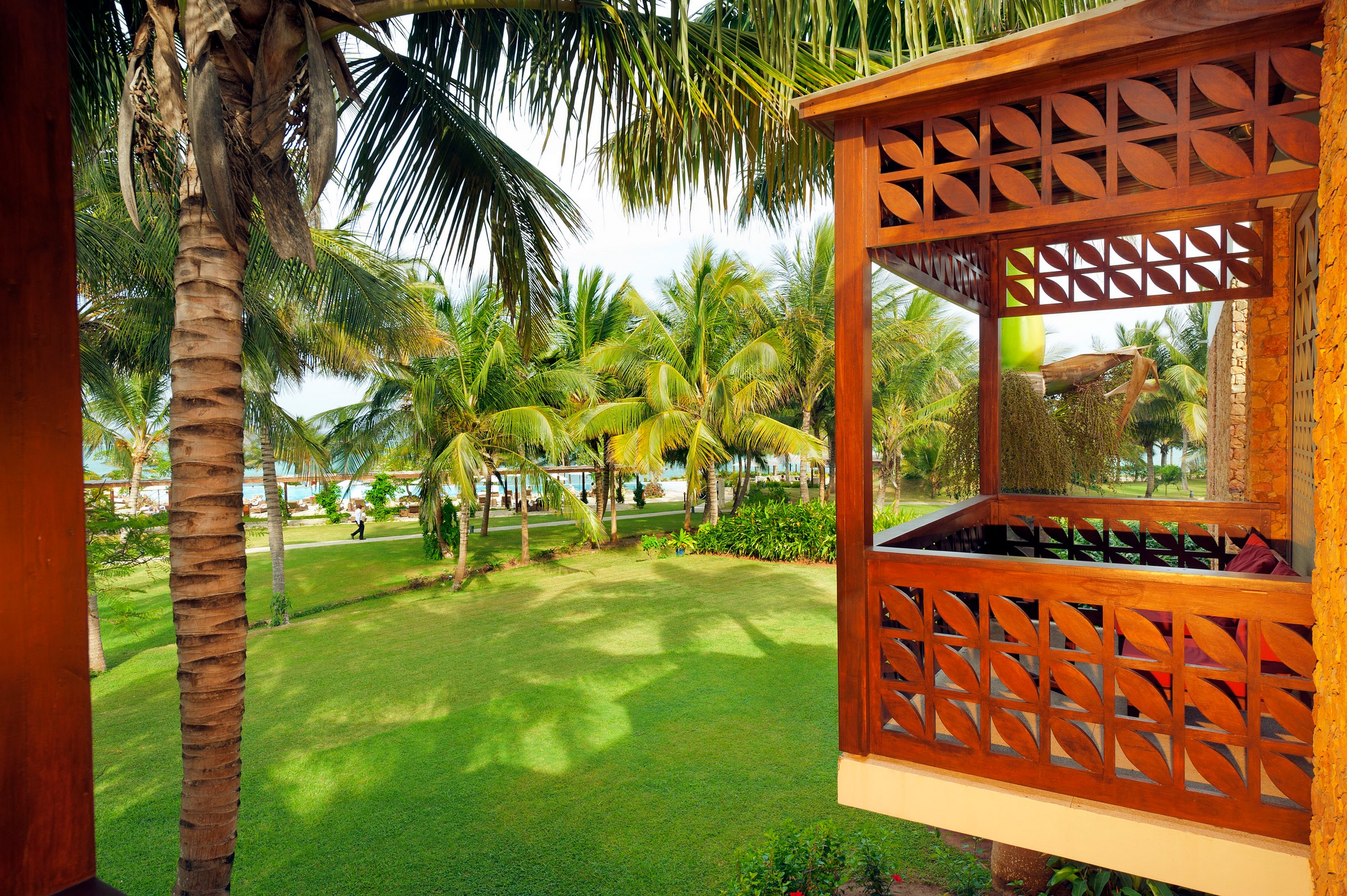 Scenic balcony at Melia Zanzibar overlooking lush tropical gardens